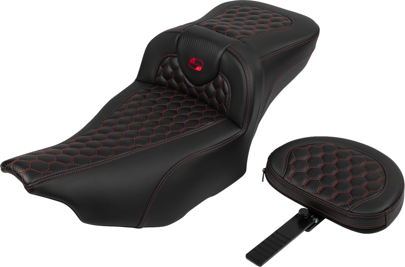 Roadsofa™ Extended Reach Seat - With Backrest - Honeycomb - Red Stitch - FLTR/FLHX '23-'24