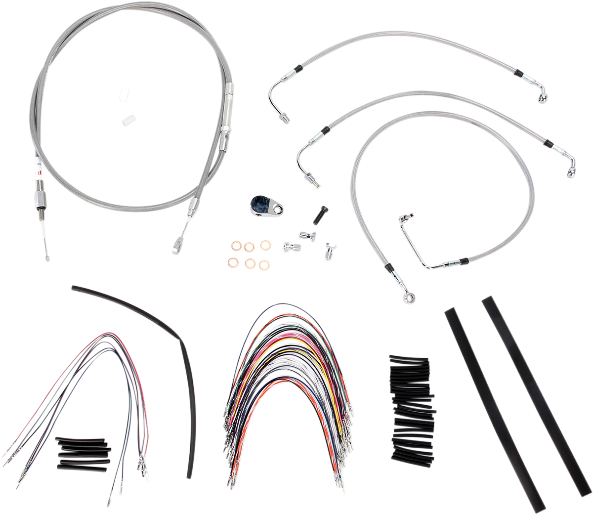 Complete Stainless Braided Handlebar Cable/Brake Line Kit - 14" Ape Hangers - '08-'13 Touring