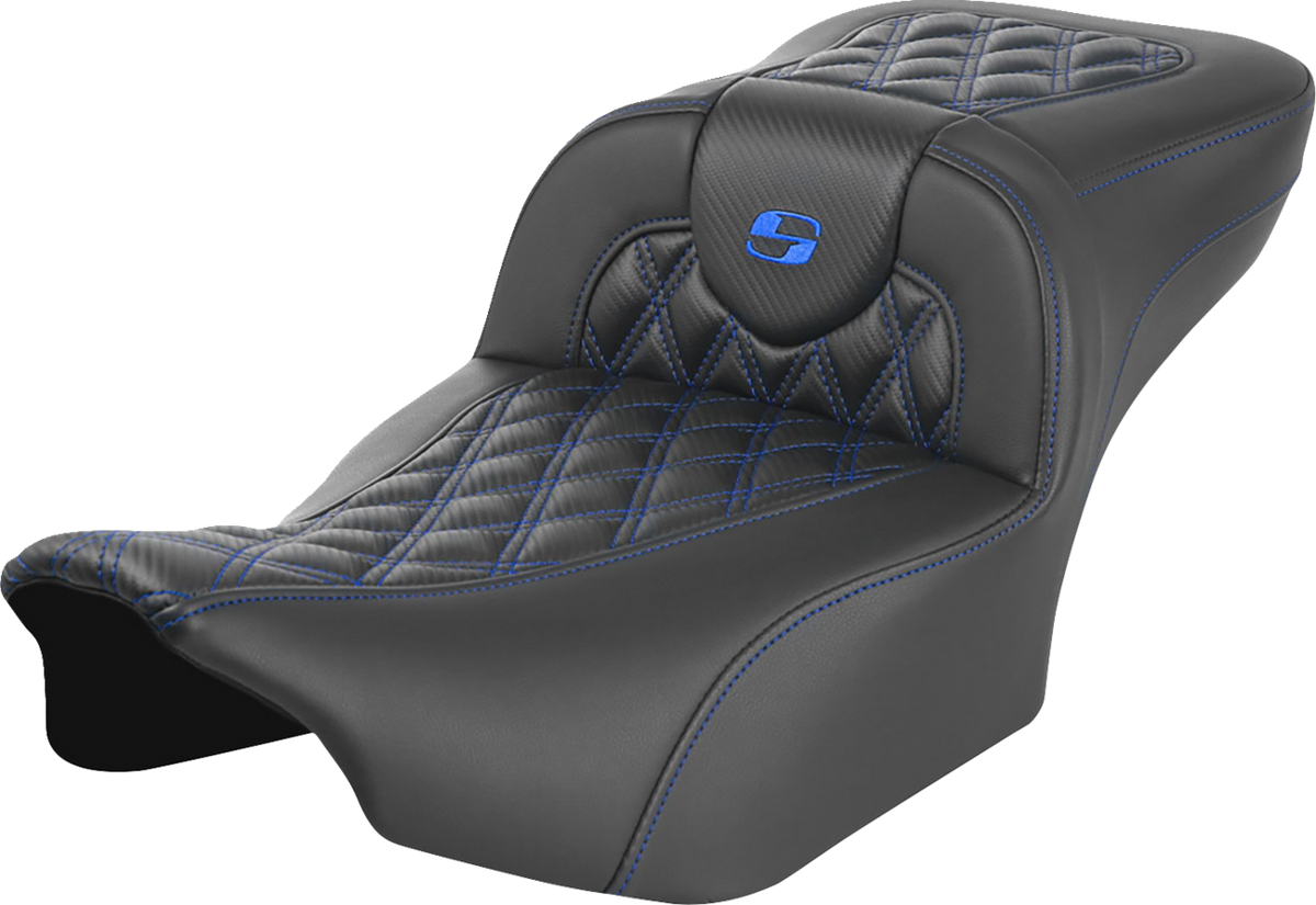Roadsofa™ Extended Reach Seat - Without Backrest - Lattice Stitch - Blue Stitch - FLTR/FLHX '23-'24