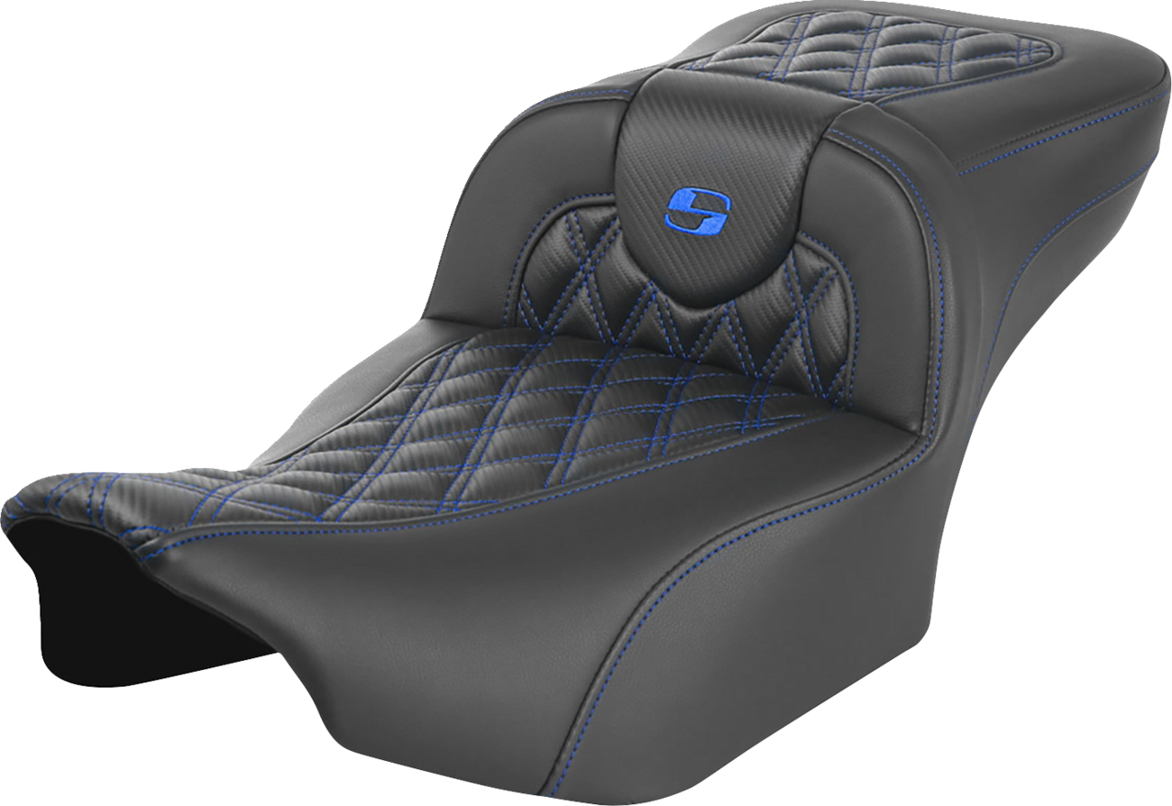 Roadsofa™ Extended Reach Seat - Without Backrest - Lattice Stitch - Blue Stitch - FLTR/FLHX '23-'24