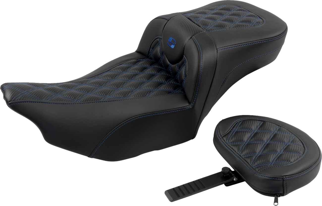 Roadsofa™ Extended Reach Seat - With Backrest - Lattice Stitch - Blue Stitch - FLTR/FLHX '23-'24