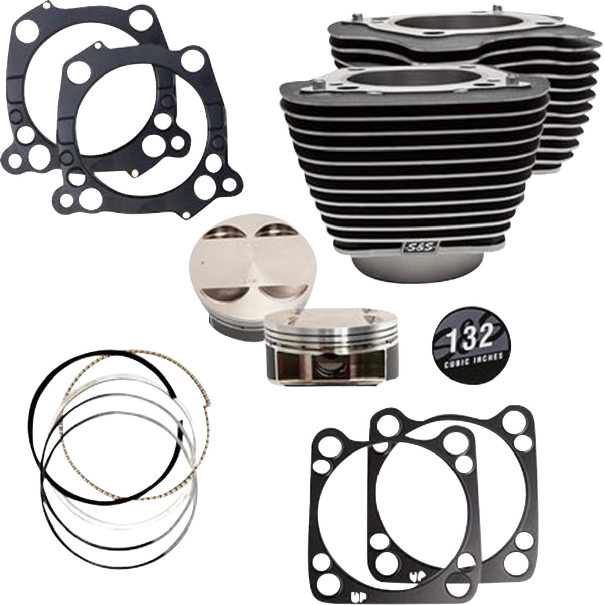 132" Cylinder Kit - 4.500" Stroke - Wrinkle Black W/Highlighted Fins - M8
