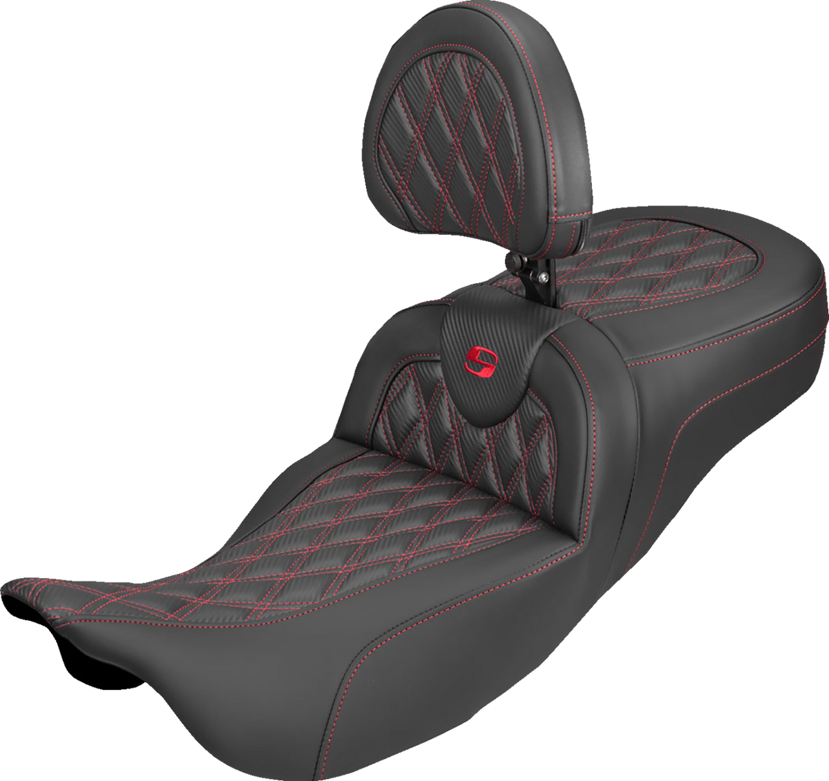 Extended Reach Roadsofa™ Carbon Fiber Seat - Lattice - Red Stitch - With Backrest - FL '08-'25
