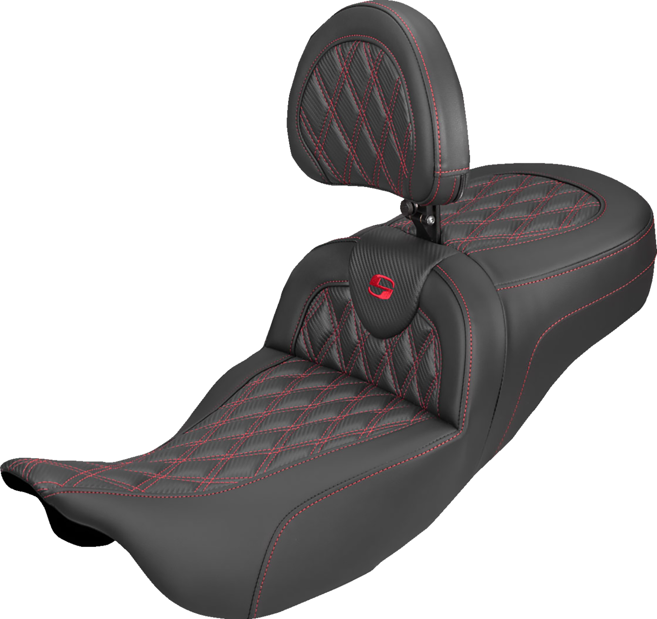 Extended Reach Roadsofa™ Carbon Fiber Seat - Lattice - Red Stitch - With Backrest - FL '08-'25