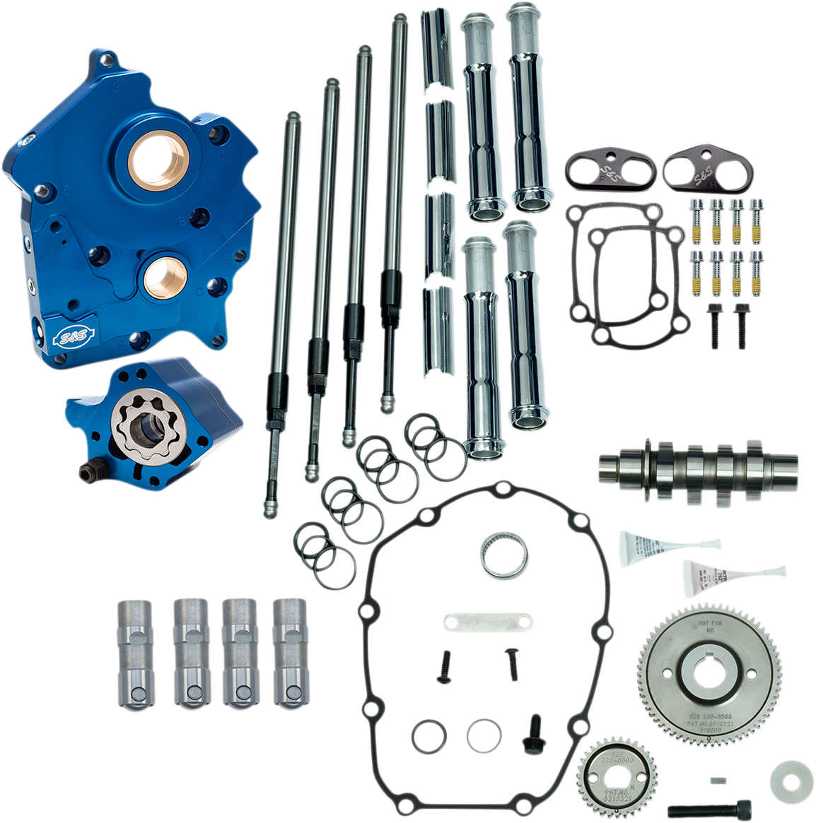 Cam Chest Kit With Plate - Gear Drive - Oil Cooled - 465 Cam - Chrome Pushrods - M8