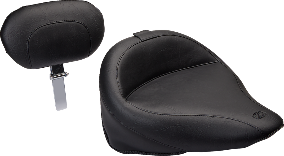 Wide Solo Seat - With Backrest - Vintage - Black - Smooth - FLST '00-'05