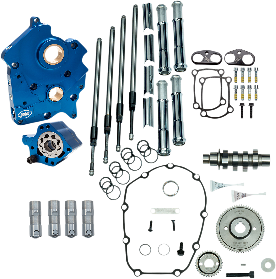 Cam Chest Kit With Plate - Gear Drive - Oil Cooled - 475 Cam - Chrome Pushrods -M8