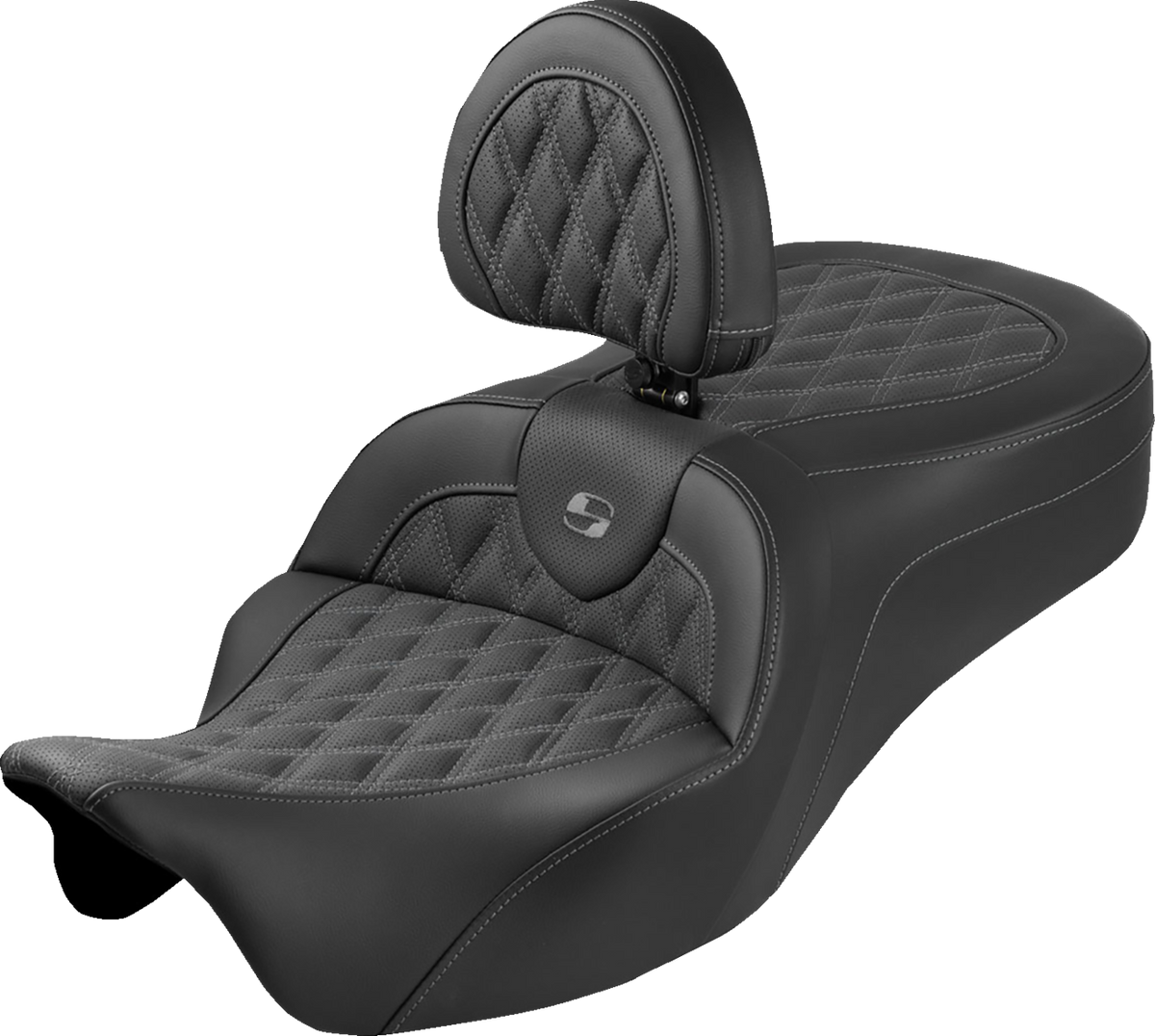 Roadsofa™ King Seat - With Backrest - Lattice Stitch - Gray Stitch - FLH/FLT '08-'25