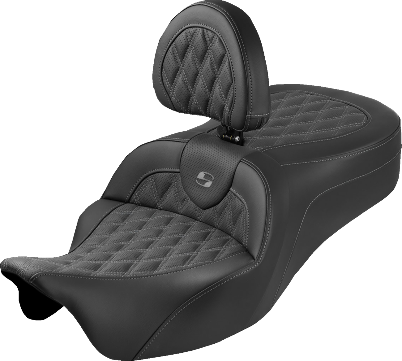 Roadsofa™ King Seat - With Backrest - Lattice Stitch - Gray Stitch - FLH/FLT '08-'25