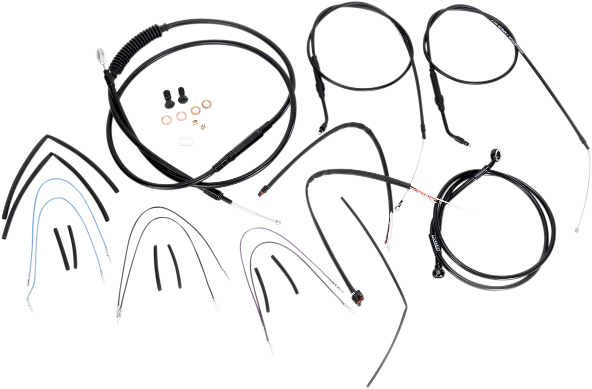 Complete Black Vinyl Handlebar Cable/Line Kit For Ape Hangers - 14" - '12-'17 Dyna