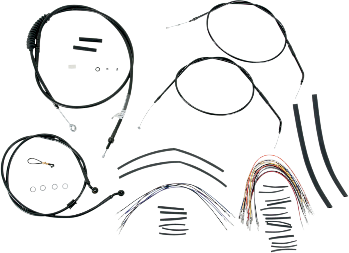 Complete Black Vinyl Handlebar Cable/Line Kit For Ape Hangers - 14" - '07-'13 Sportster