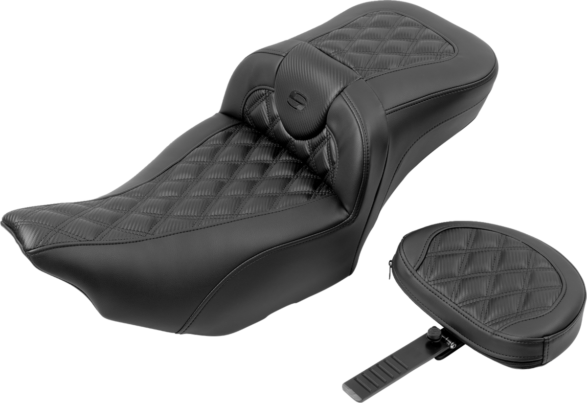 Roadsofa™ Extended Reach Seat - With Backrest - Carbon Fiber - Lattice Stitch - FLTR/FLHX '23-'24