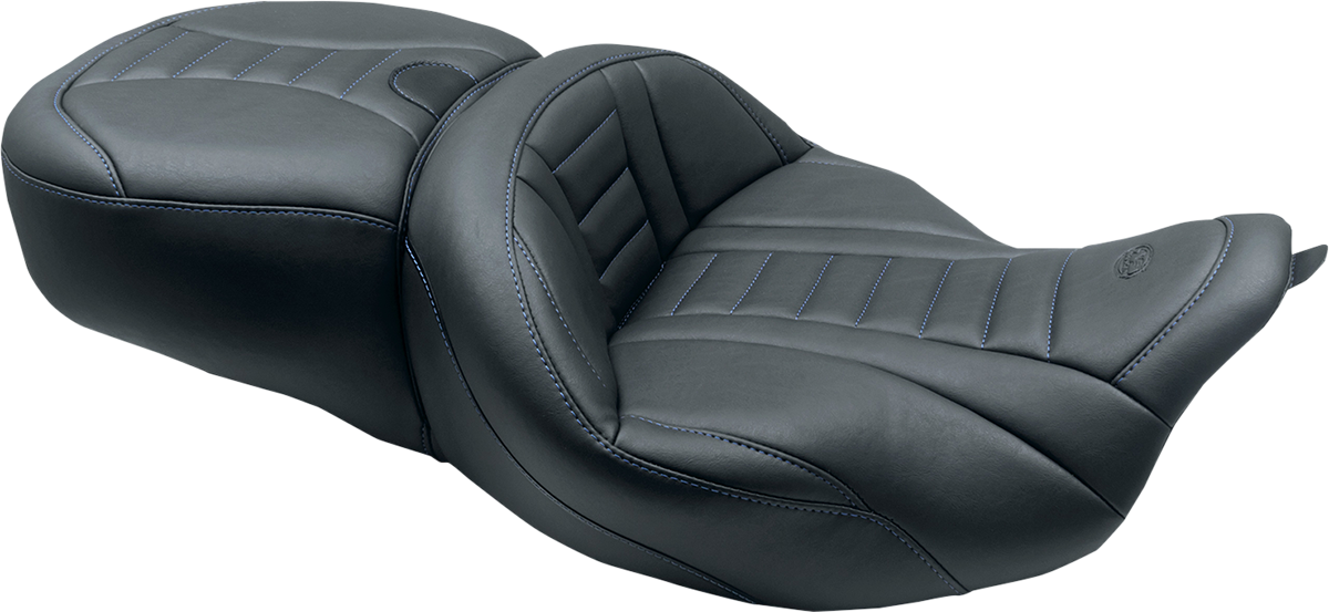 One-Piece Deluxe Touring Seat - Black W/ Sky Blue Stitching - FL '08-'25