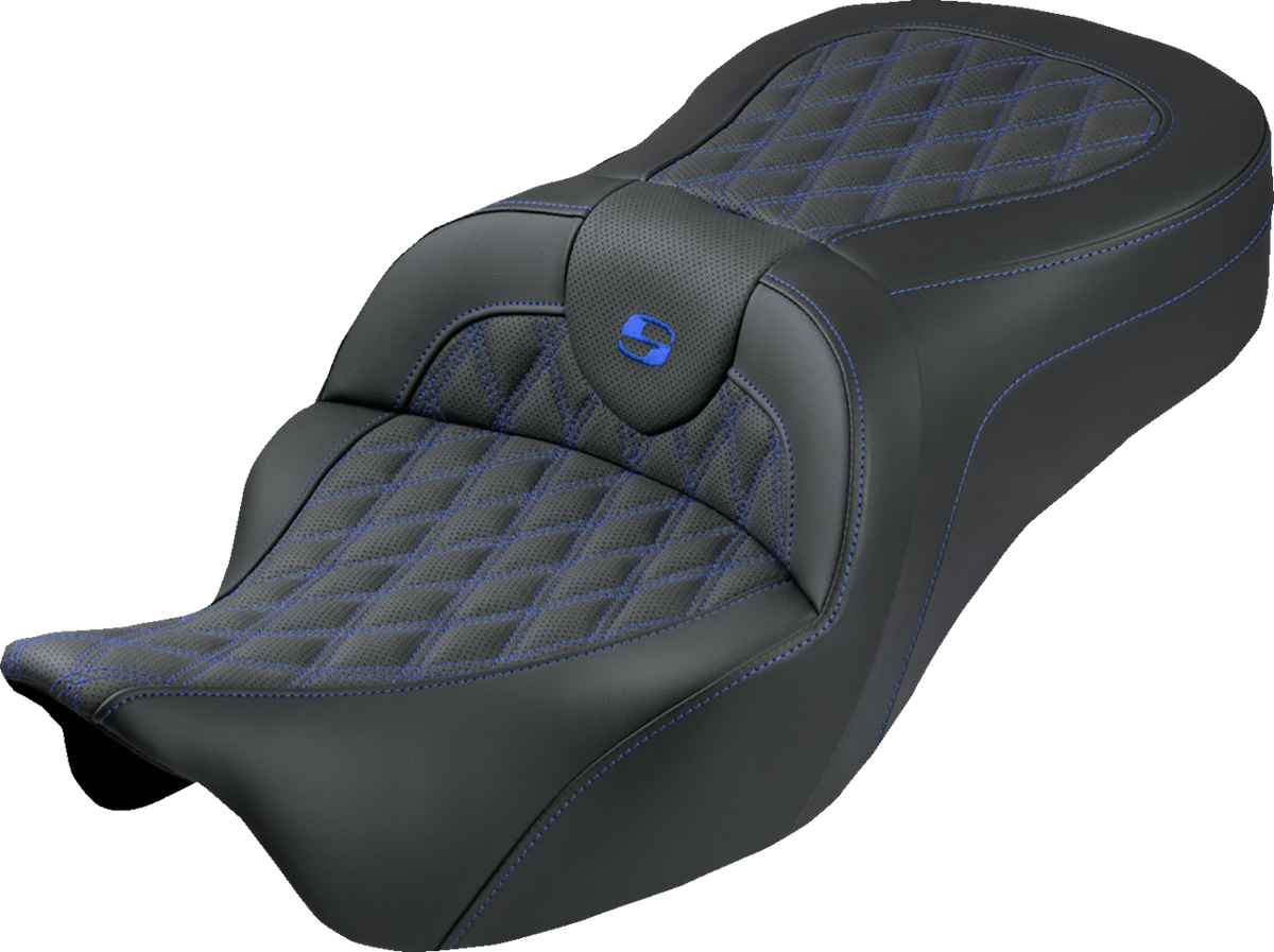 Roadsofa™ King Seat - No Backrest - Lattice Stitch - Blue Stitch - FLH/FLT '08-'25