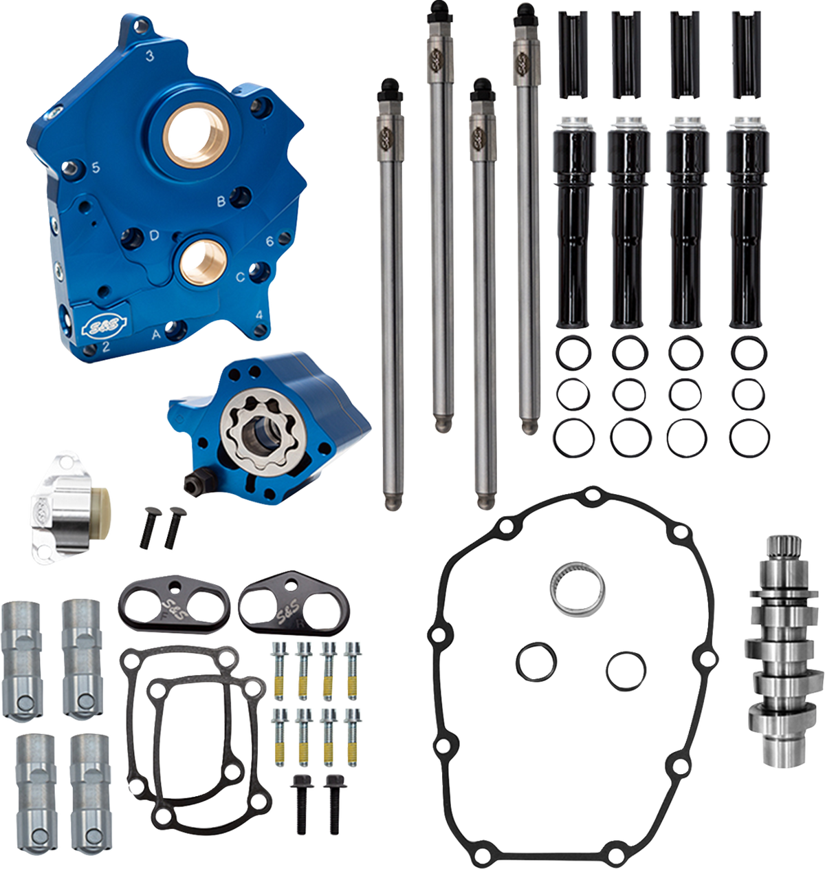 Cam Chest Kit - Water Cooled - Chain Drive - 496 Cam - Black Pushrod Tubes - M8