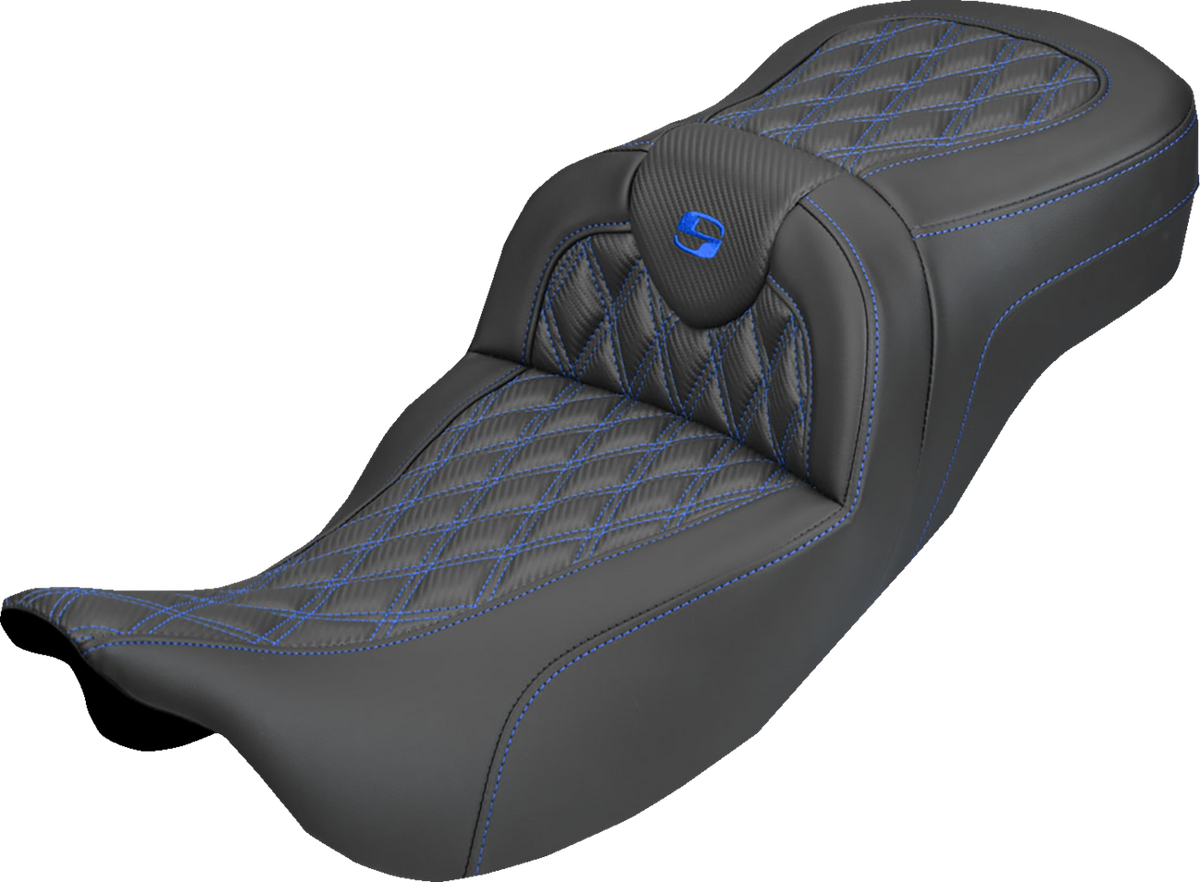 Extended Reach Roadsofa™ Carbon Fiber Seat - Lattice - Blue Stitch - Without Backrest - FL '08-'25