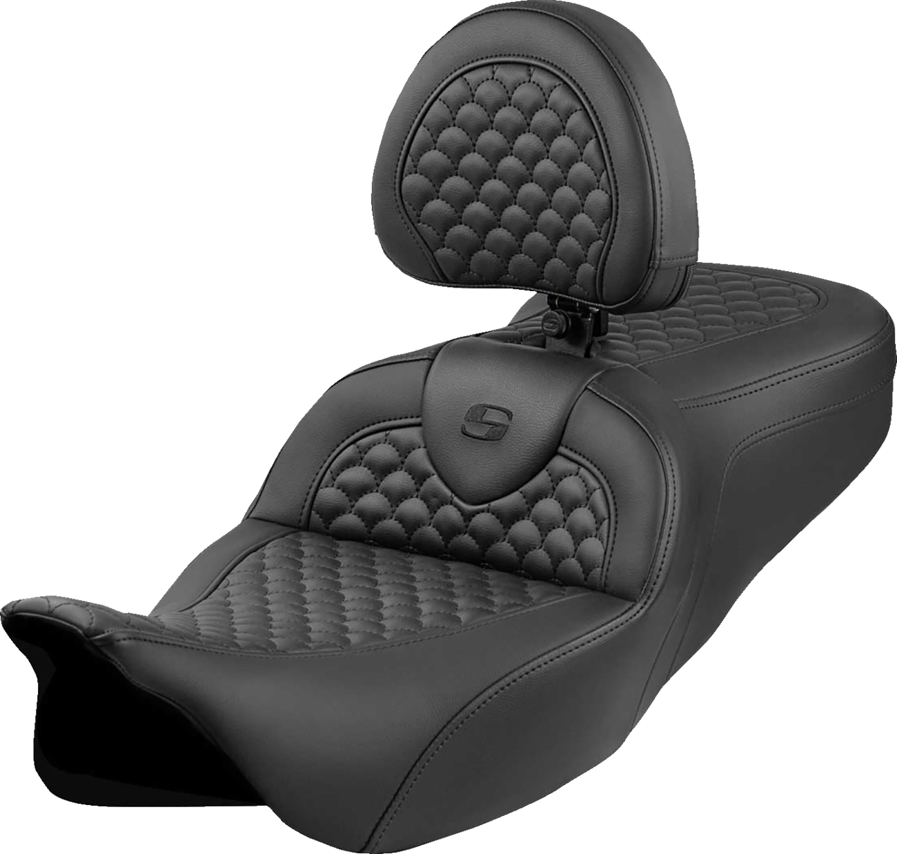 Roadsofa™ Seat - Dragon Scale Stitch - Black Stitch - W/ Backrest - FLH/FLT '08-'24