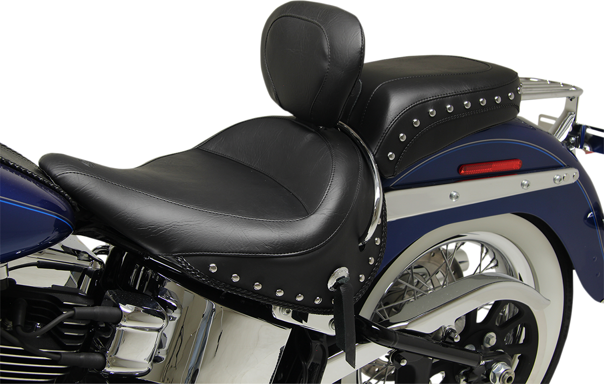 Wide Solo Seat - With Backrest - Black - Studded W/ Concho - FLSTN '05-'17