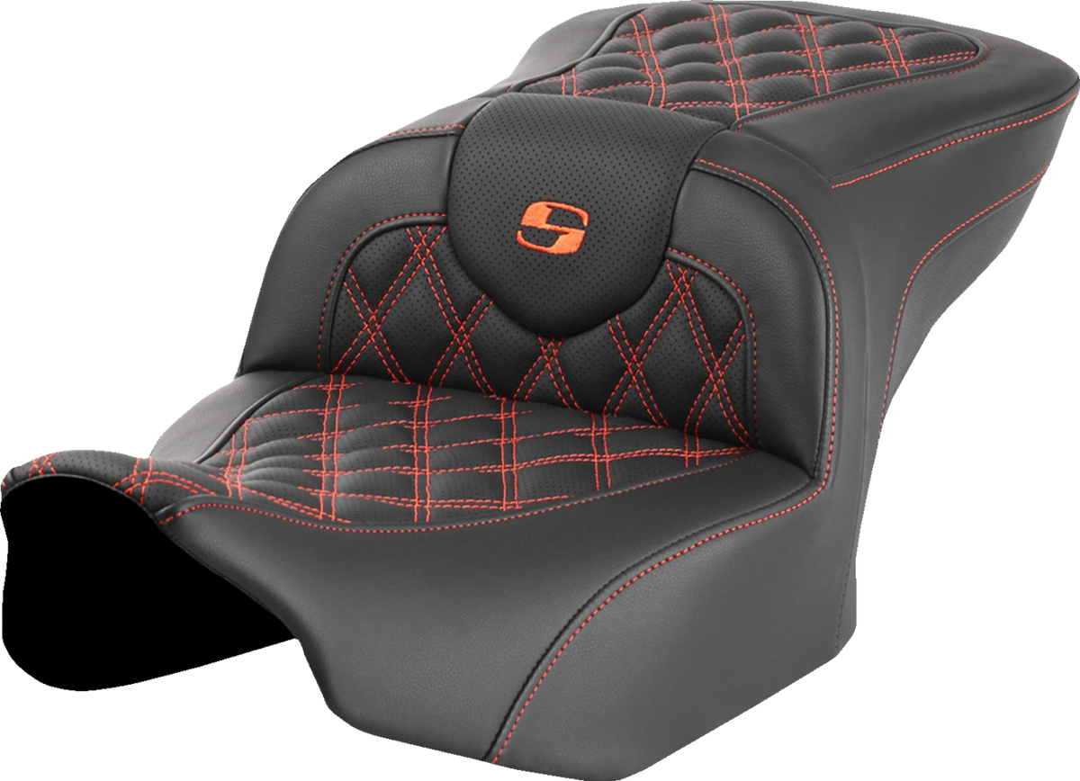 Roadsofa™ Seat - Without Backrest - Orange Lattice Stitch - FLTR/FLHX '23-'24
