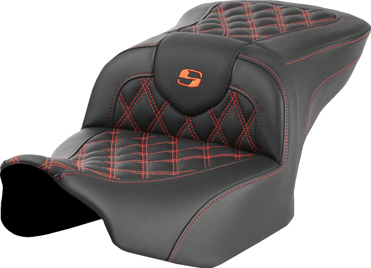 Roadsofa™ Seat - Without Backrest - Orange Lattice Stitch - FLTR/FLHX '23-'24
