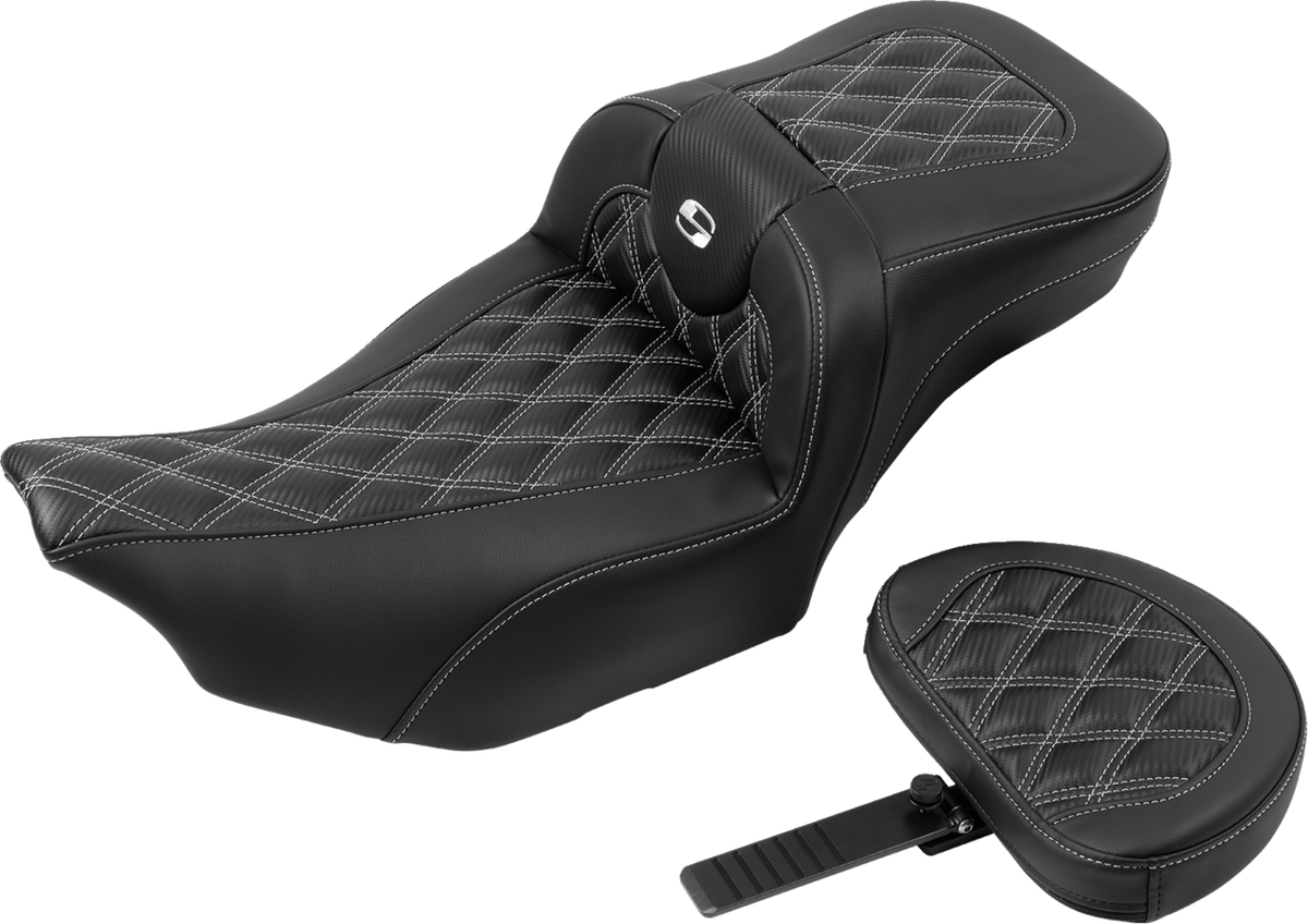 Roadsofa™ Extended Reach Seat - With Backrest - Lattice Stitch - Silver Stitch - FLTR/FLHX '23-'24