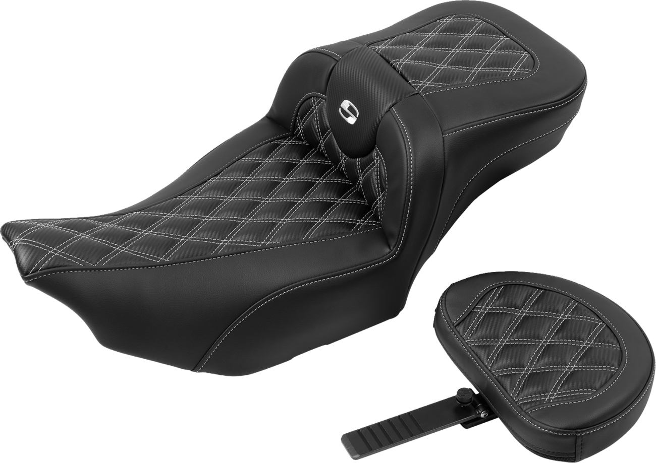 Roadsofa™ Extended Reach Seat - With Backrest - Lattice Stitch - Silver Stitch - FLTR/FLHX '23-'24