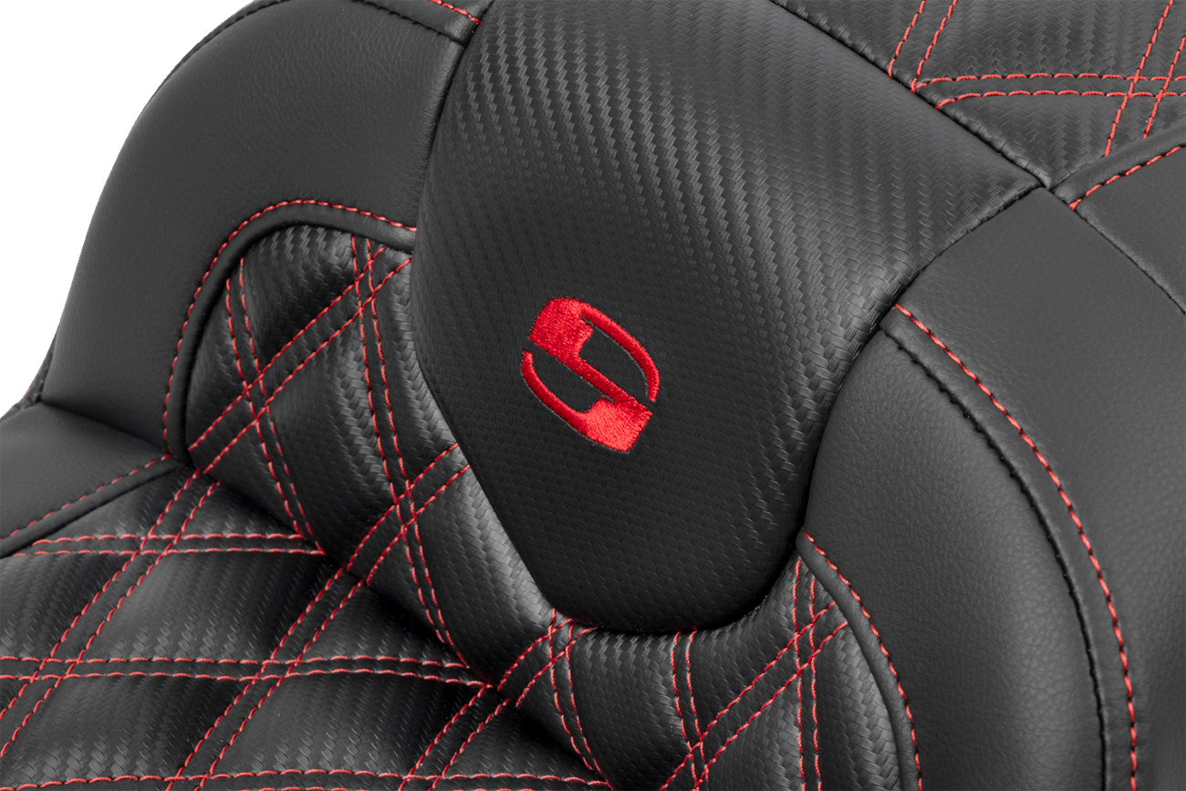 RoadSofa™ Seat - Without Backrest - Carbon Fiber - Lattice Stitch - Red Stitch - FLTR/FLHX '23-'24