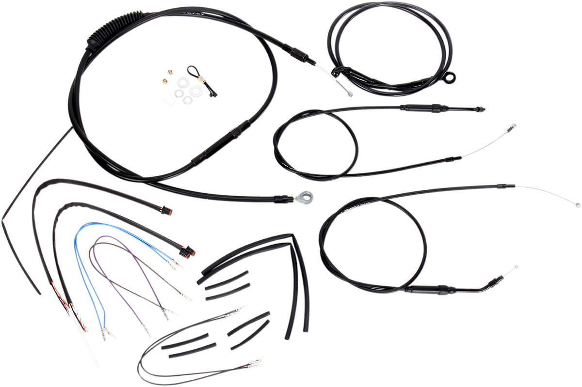Complete Black Vinyl Handlebar Cable/Line Kit For Ape Hangers - 12" - '12-'17 Dyna