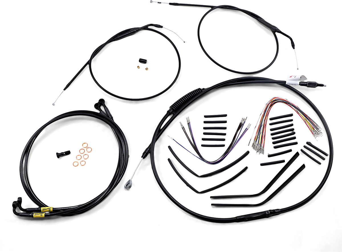 Complete Black Vinyl Handlebar Cable/Line Kit For Ape Hangers - 14" - '96-'05 FXD