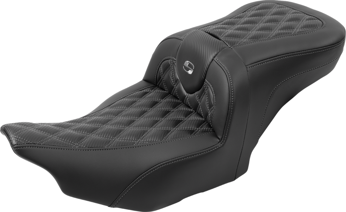 RoadSofa™ Seat - With Backrest - Carbon Fiber - Lattice Stitch - Gray Stitch - FLTR/FLHX '23-'24