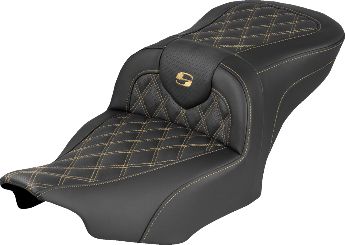 RoadSofa™ Seat - Without Backrest - Lattice Stitch - Gold Stitch - FLH/FLT '23-'26