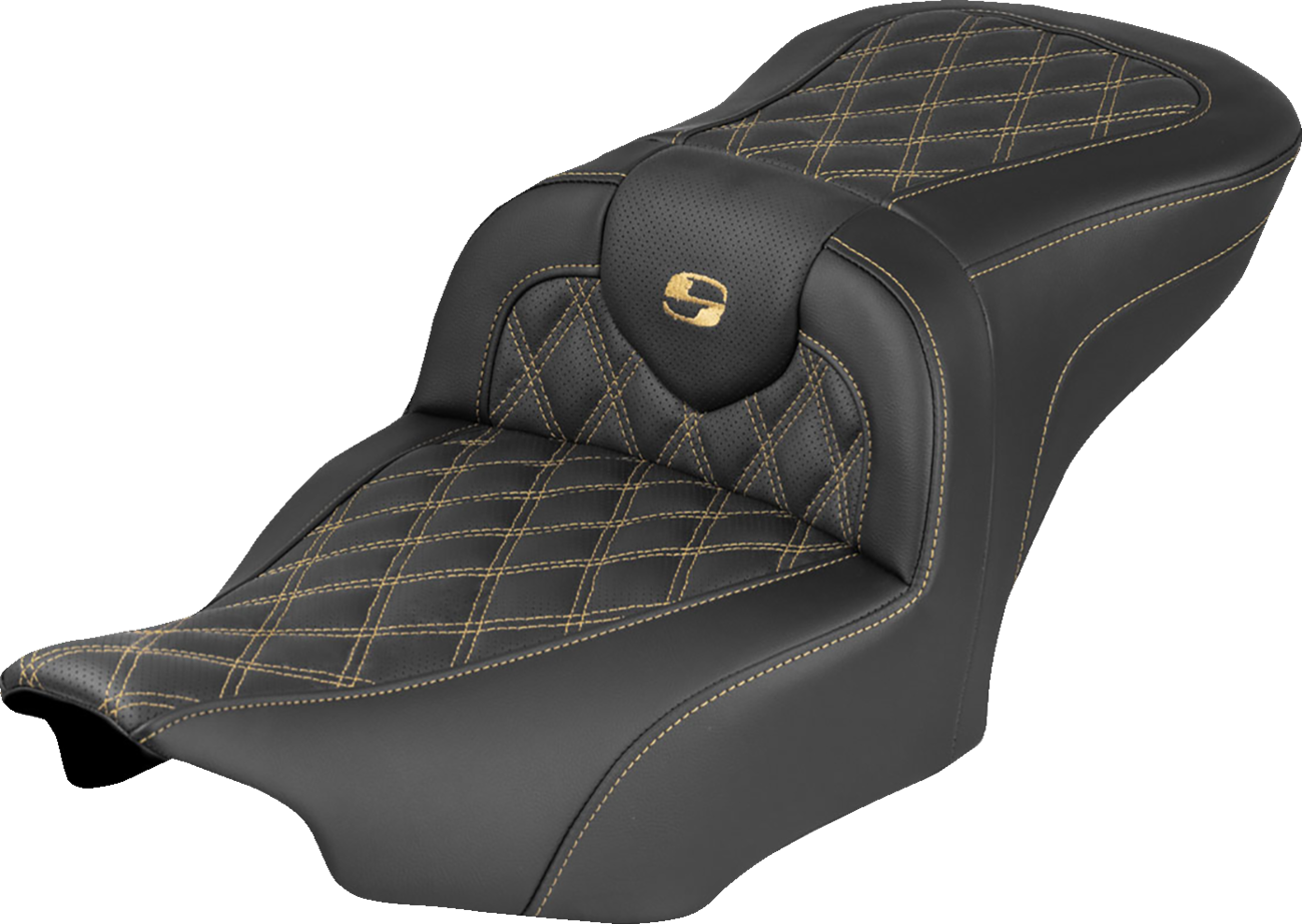 RoadSofa™ Seat - Without Backrest - Lattice Stitch - Gold Stitch - FLH/FLT '23-'26