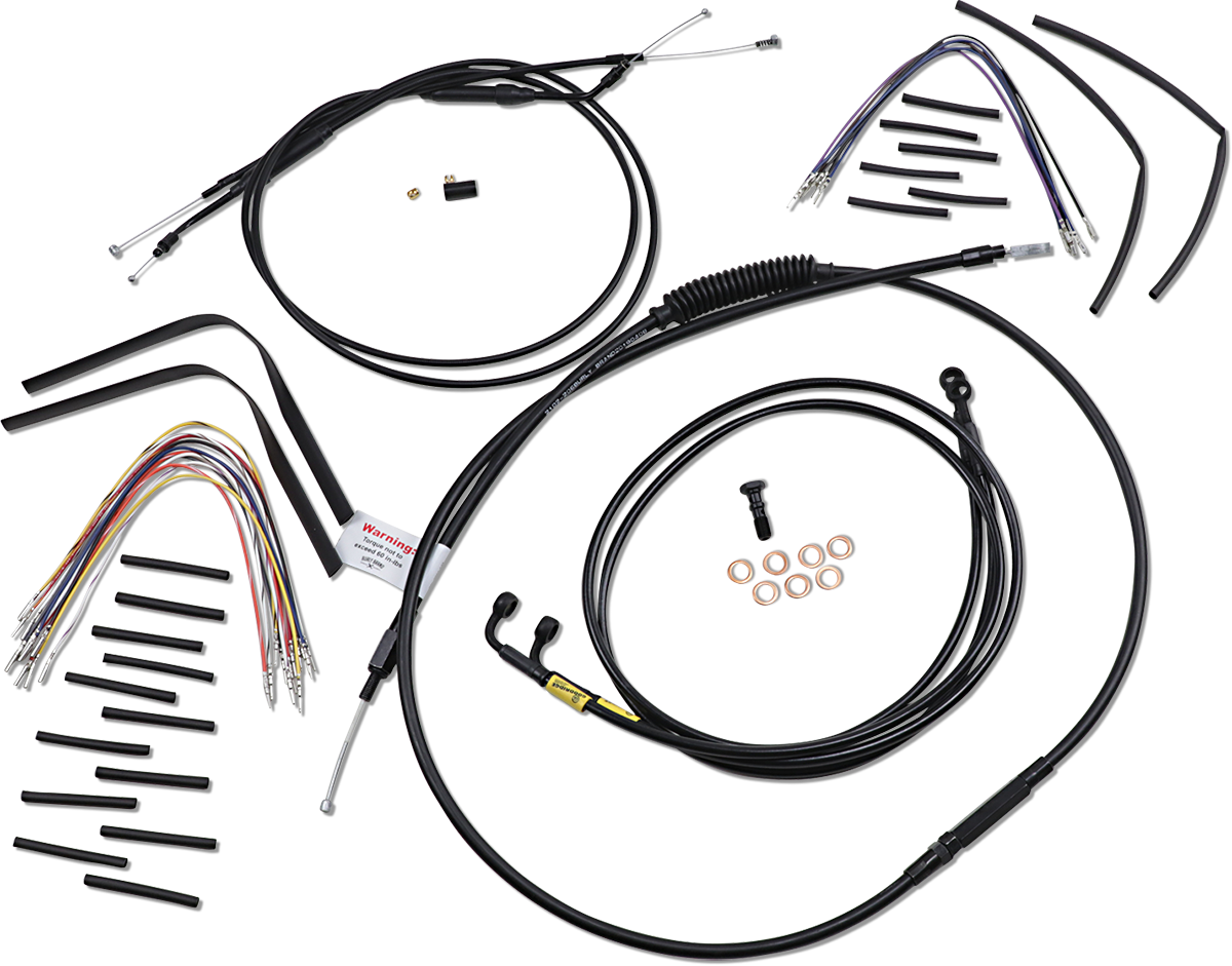 Complete Black Vinyl Handlebar Cable/Line Kit For Ape Hangers - 12" - '96-'05 FXD