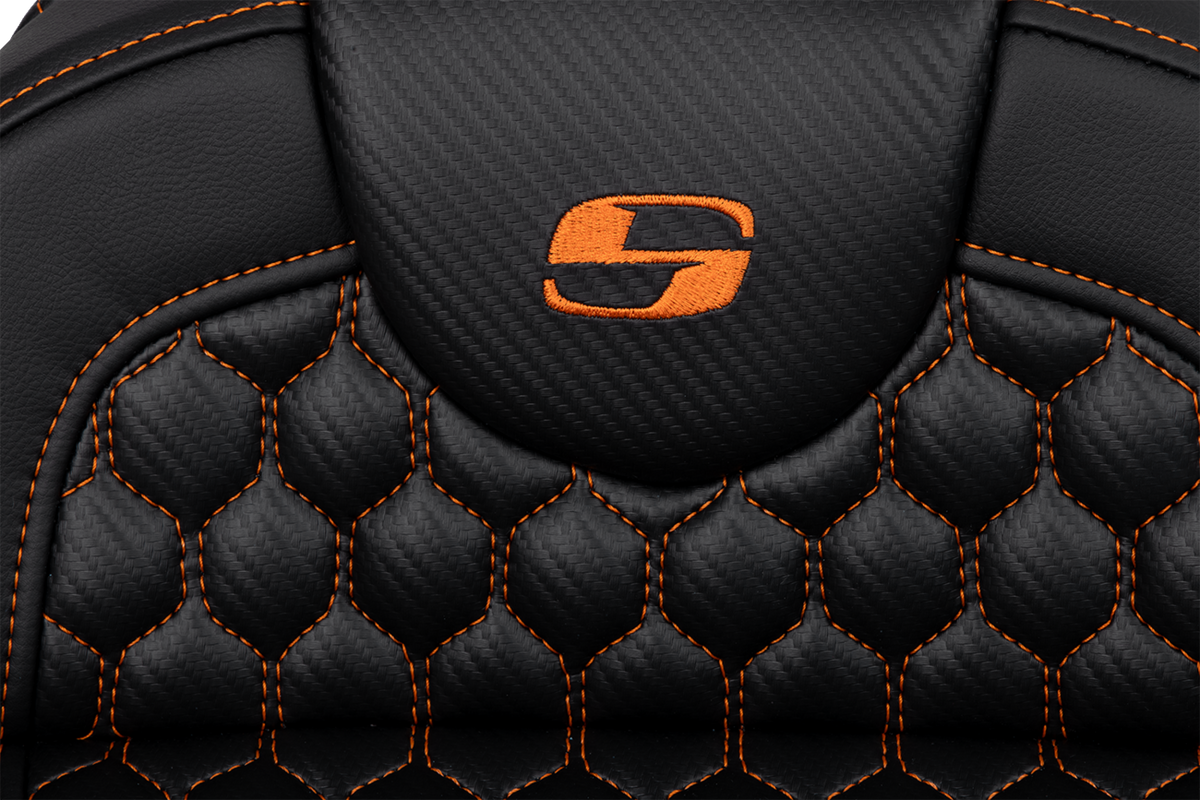 RoadSofa™ Seat - Honeycomb - Orange Stitch - Extended Reach - Without Backrest - FLH/FLT '08-'24