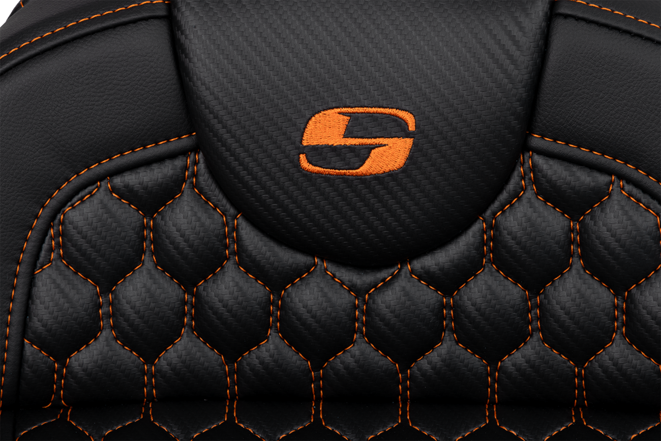 RoadSofa™ Seat - Honeycomb - Orange Stitch - Extended Reach - Without Backrest - FLH/FLT '08-'24