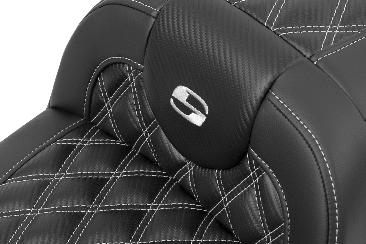 RoadSofa™ Carbon Fiber Seat - W/O Backrest - Lattice Stitch - Silver Stitch - FL/FX '23-'24