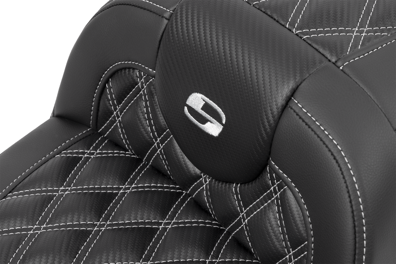 RoadSofa™ Carbon Fiber Seat - W/O Backrest - Lattice Stitch - Silver Stitch - FL/FX '23-'24