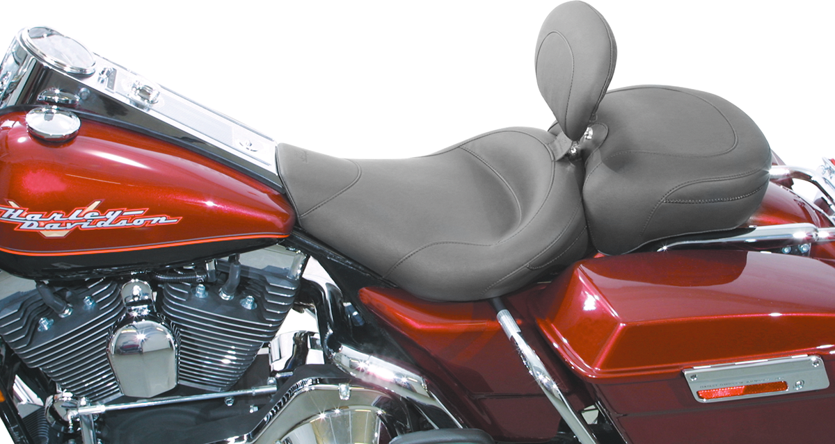 Wide Solo Seat - With Backrest - Vintage - Black - Smooth - Road King '97-'07