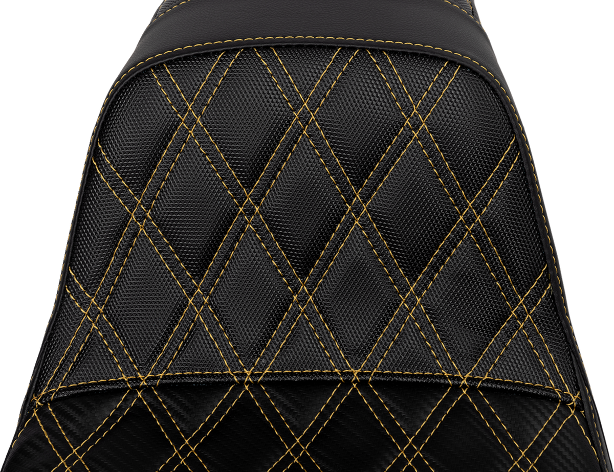 Pro Series SDC Performance Seat - Carbon Fiber/Lumbar Gripper - Gold Stitch - Dyna '06-'17