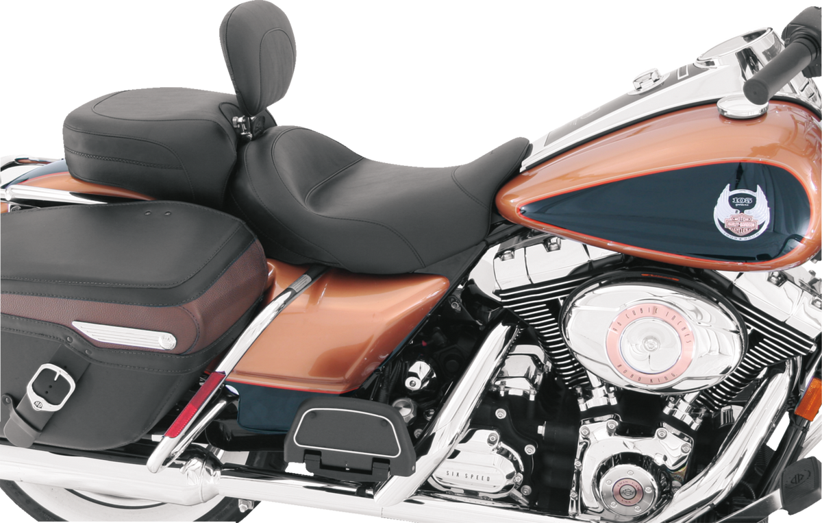 Wide Solo Seat - With Backrest - Vintage - Black - Smooth - FL '08-'25