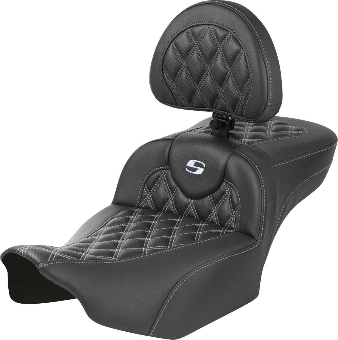 Roadsofa™ Extended Reach Seat - With Backrest - Lattice Stitch - Silver Stitch - FLTR/FLHX '23-'24