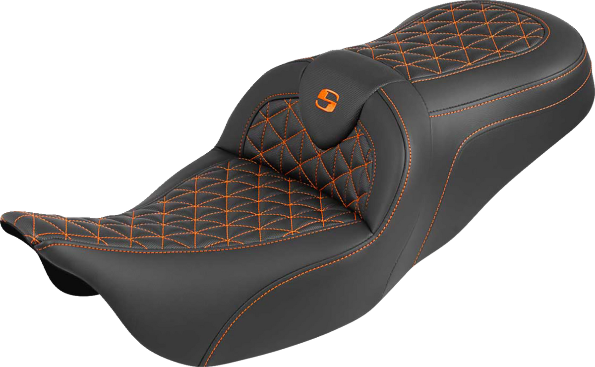 RoadSofa™ Tri Gripper Seat - Standard Reach - Orange Stitch - W/O Backrest - FLH/FLT '08-'25
