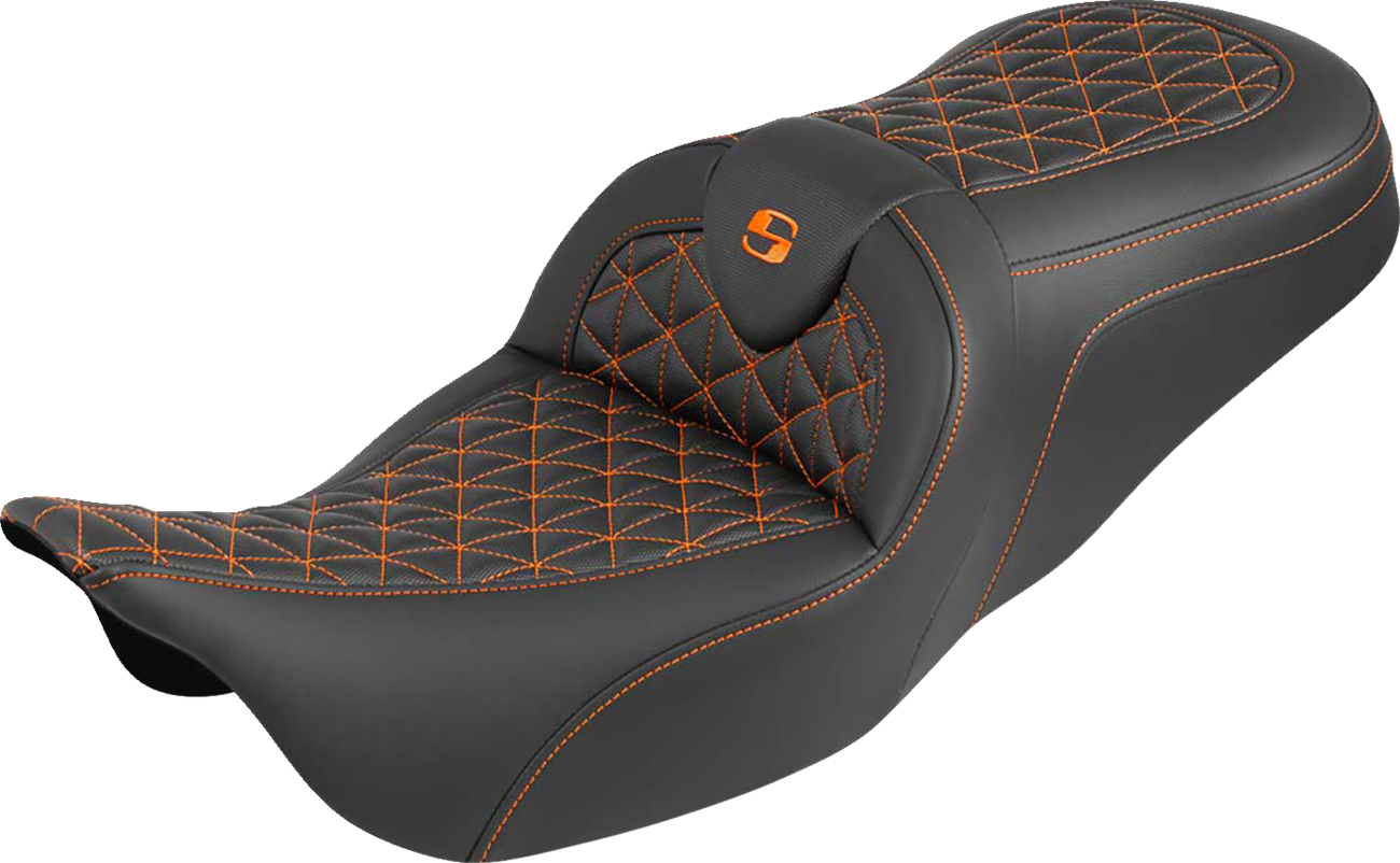 RoadSofa™ Tri Gripper Seat - Standard Reach - Orange Stitch - W/O Backrest - FLH/FLT '08-'25