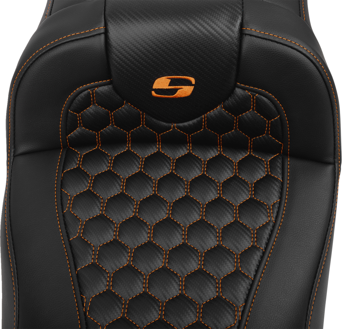 Roadsofa™ Extended Reach Seat - With Backrest - Honeycomb - Orange Stitch - FLTR/FLHX '23-'24
