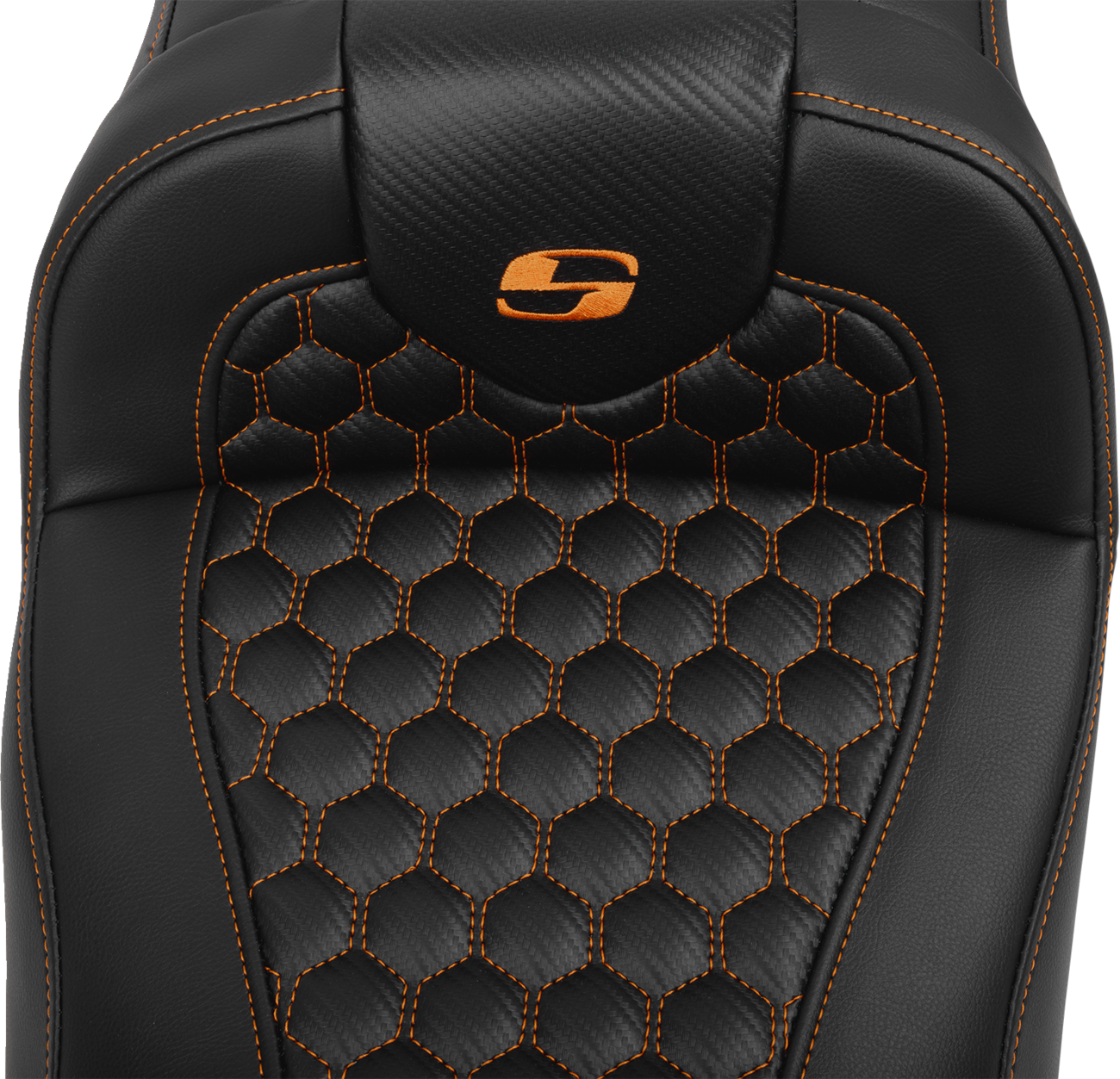 Roadsofa™ Extended Reach Seat - With Backrest - Honeycomb - Orange Stitch - FLTR/FLHX '23-'24