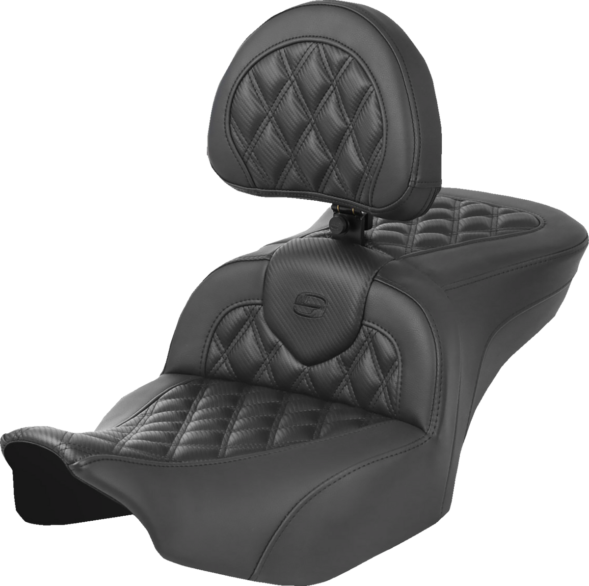 Heated Roadsofa™ Seat - Carbon Fiber - Lattice Stitch - W/ Backrest - FLT/FLH '23-'24