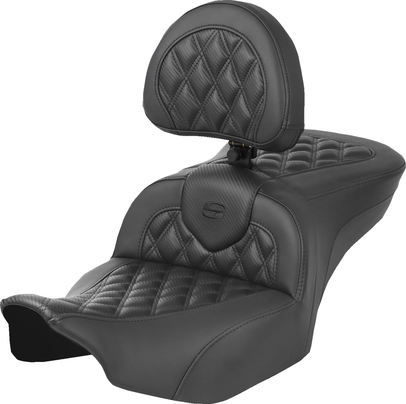 Heated Roadsofa™ Seat - Carbon Fiber - Lattice Stitch - W/ Backrest - FLT/FLH '23-'24