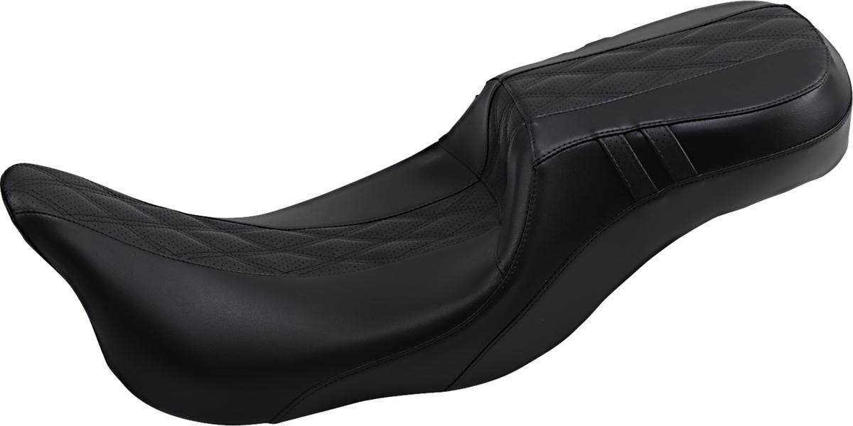 Outcast Daddy Long Legs Seat - 2-Up - W/O Backrest - Black W/Black Double Diamond Inlay - FL '08-'22