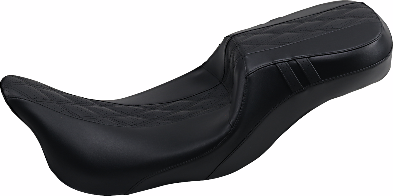 Outcast Daddy Long Legs Seat - 2-Up - W/O Backrest - Black W/Black Double Diamond Inlay - FL '08-'22