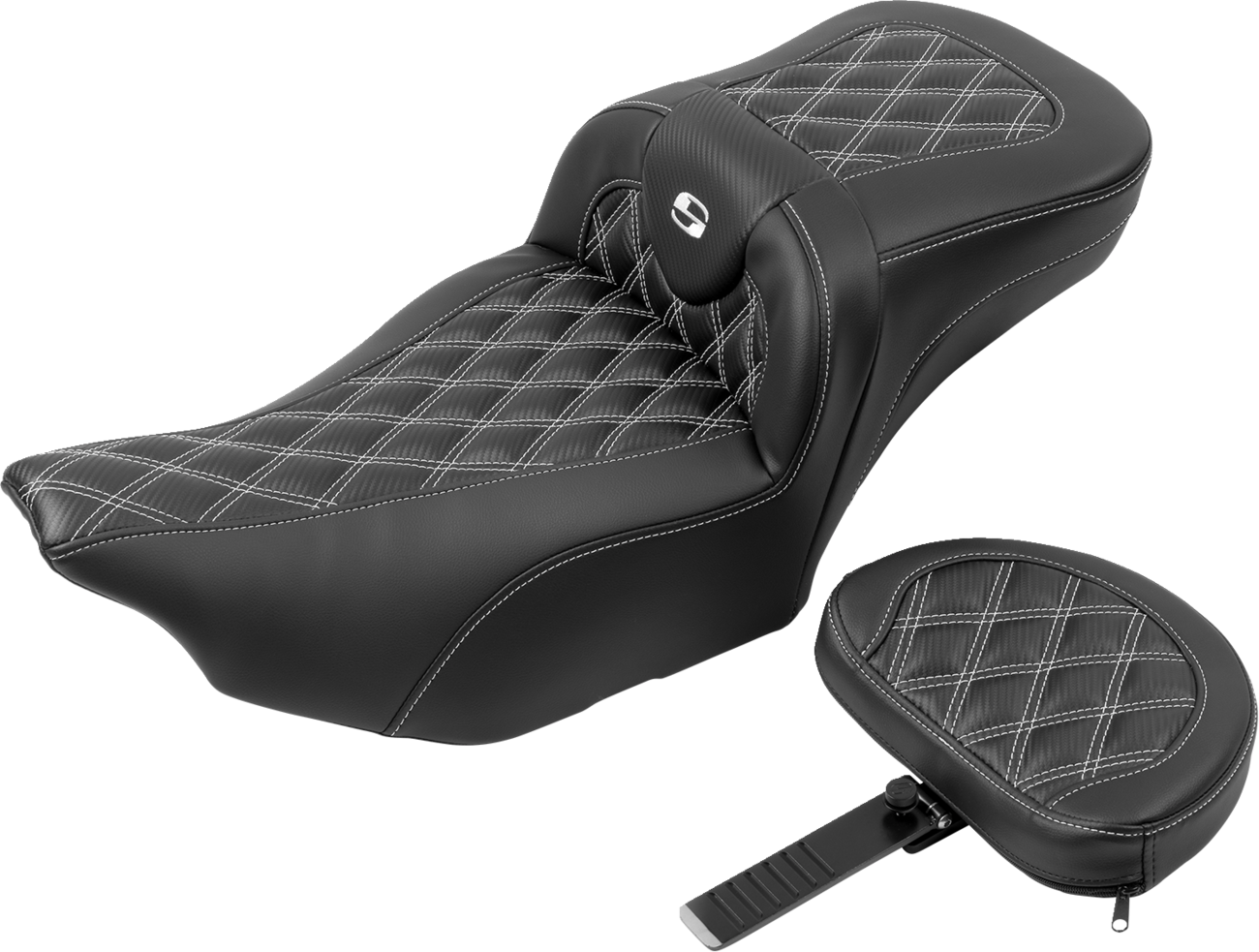 Roadsofa™ Extended Reach Seat - With Backrest - Lattice Stitch - White Stitch - FLTR/FLHX '23-'24